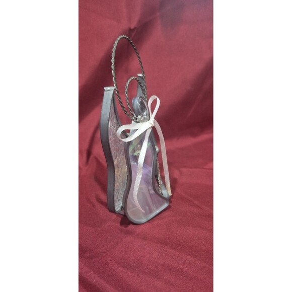 Stained Glass Angel 5.5 Inches Tall Irredescent Wings Bow Double Halo EUC - Picture 2 of 5